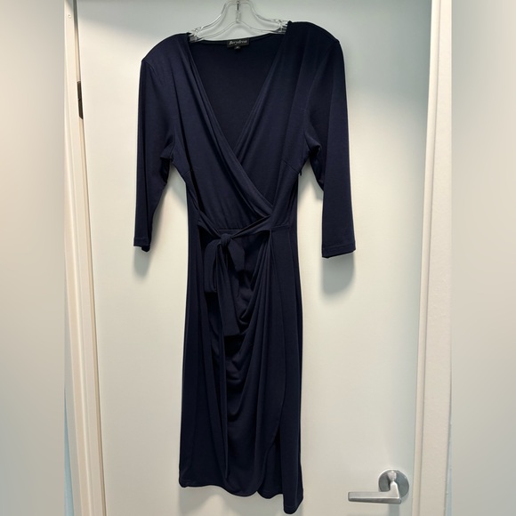Berydress Dresses & Skirts - Navy Faux Wrap Cotton Blend Dress
